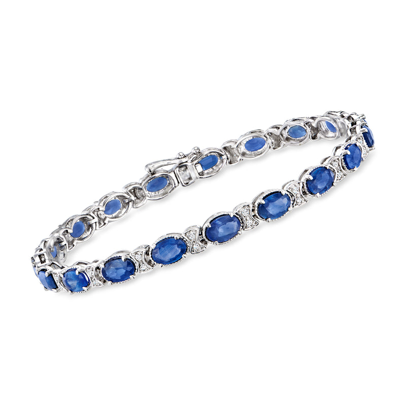 14kt white gold tennis bracelet with oval blue sapphires and small diamond accents