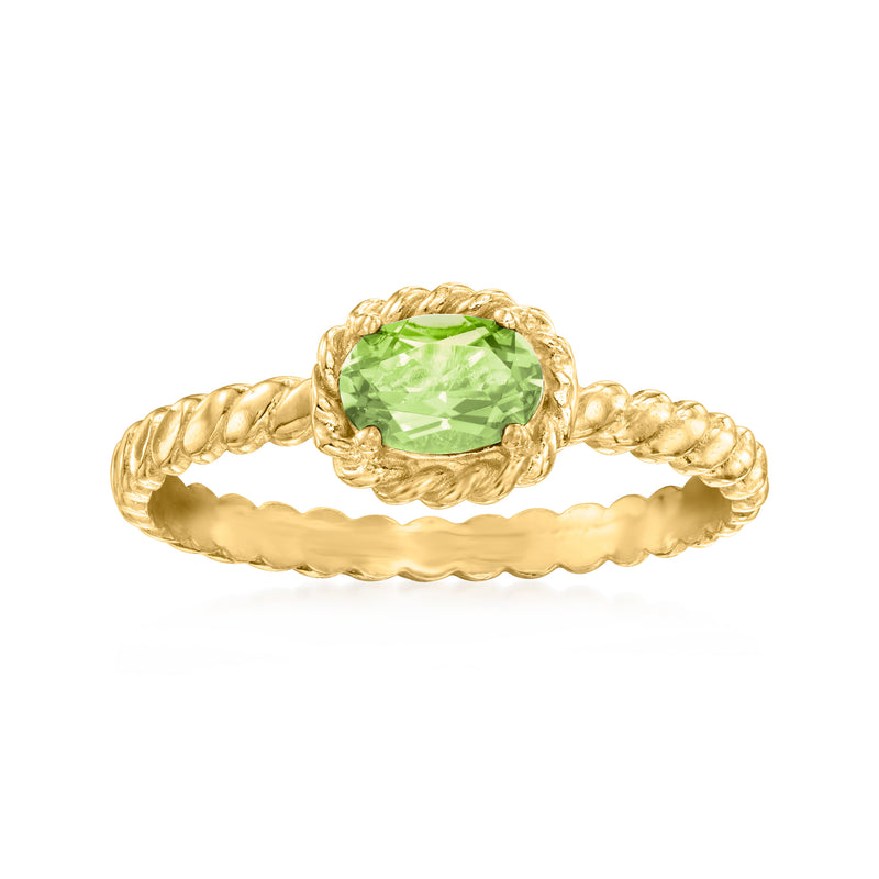Twisted 18k gold over sterling ring with oval peridot gemstone