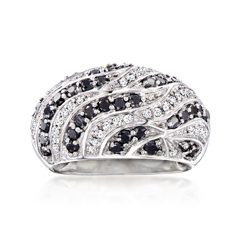 Zebra-stripe diamond ring in 10kt white gold, with black and white stones