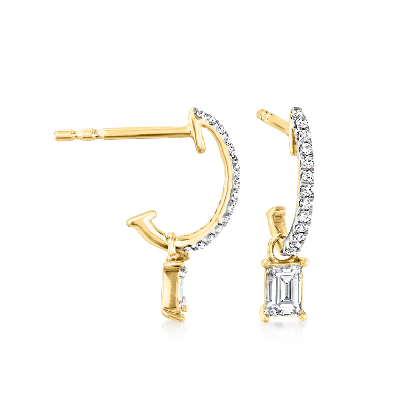 Diamond C-hoop drop earrings in 14kt yellow gold with baguette drops