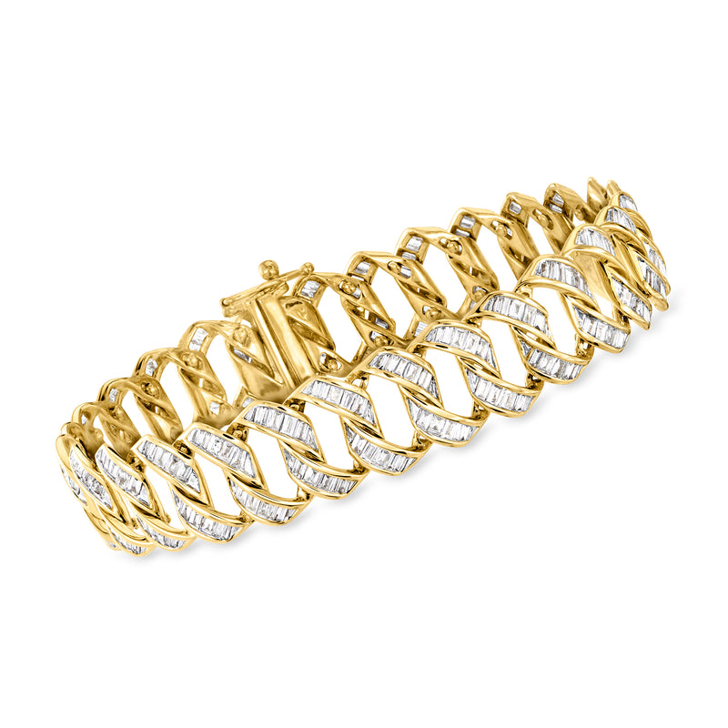 14kt yellow gold diamond curb-link bracelet with bezel-set stones in repeating sections