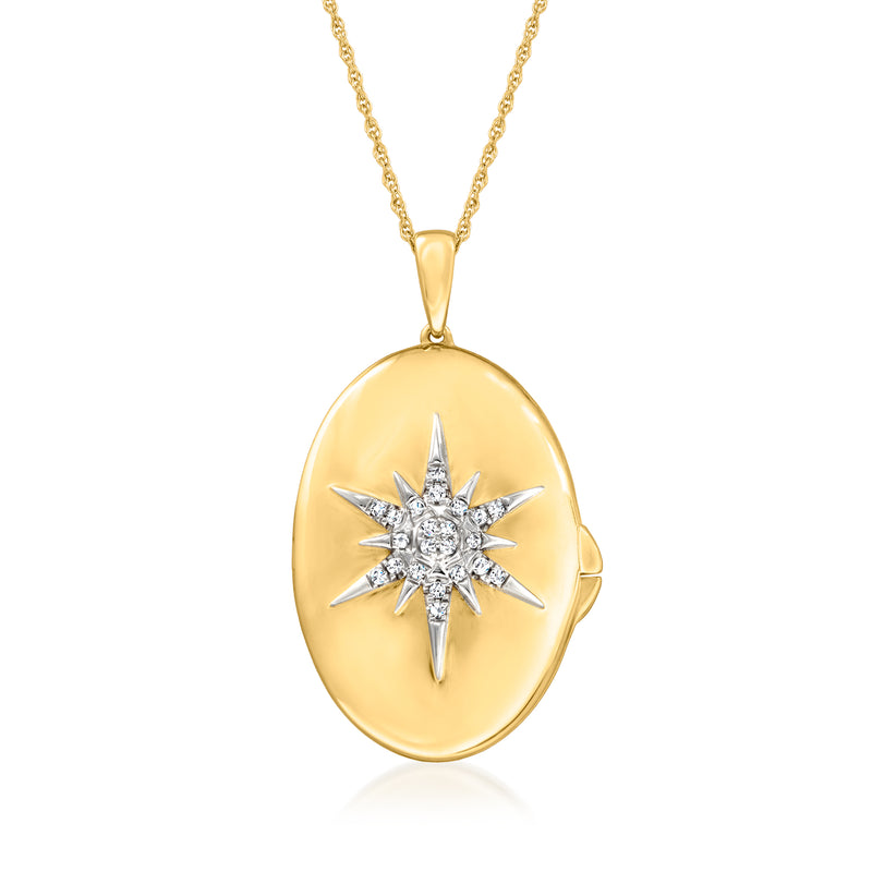 Gold over sterling locket necklace with oval locket and starburst diamond insert
