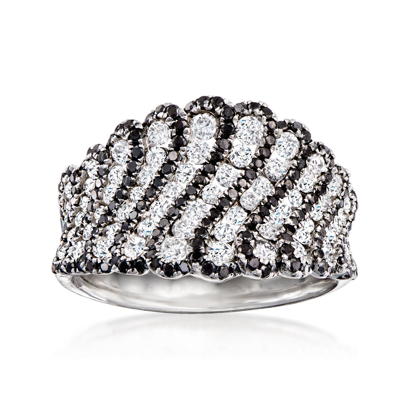 Black-and-white diamond striped ring with 14kt white gold band