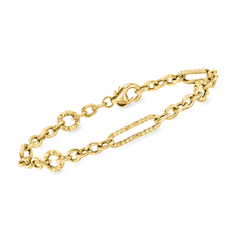 14kt yellow gold chain bracelet with cable and paper clip links