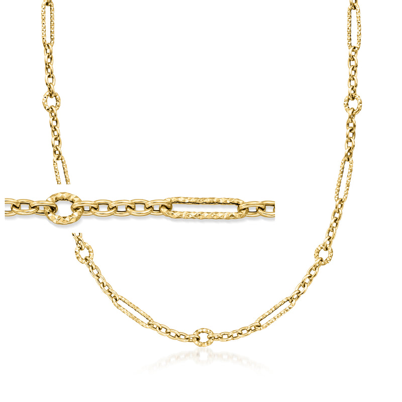 14kt yellow gold link necklace with alternating cable and paper clip links