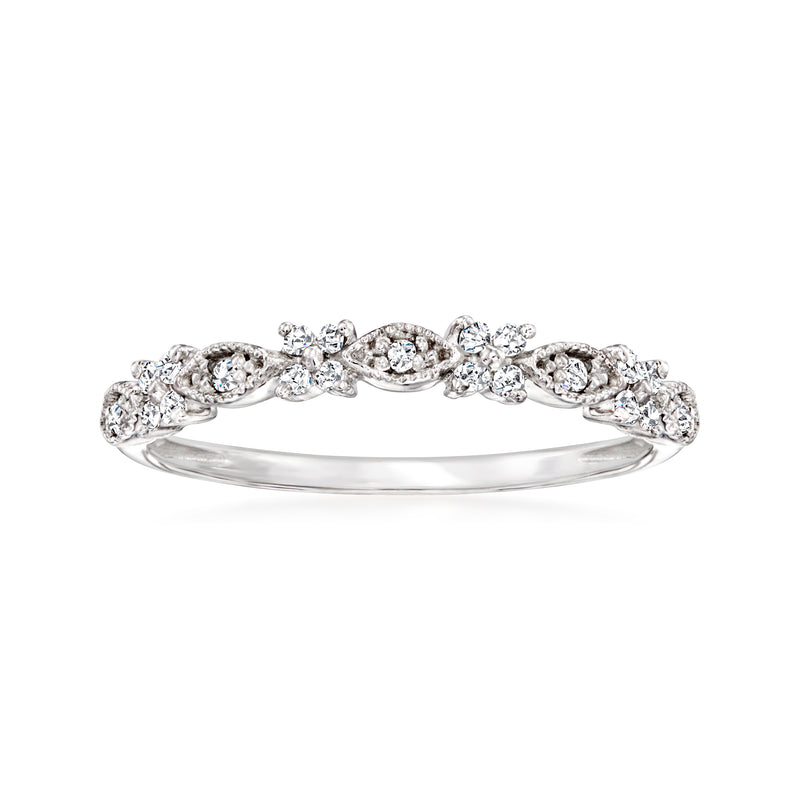 Sterling silver diamond band with marquise-cut stones in a curved row