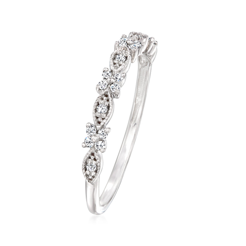 Sterling silver diamond ring with marquise and round stones in an arched setting