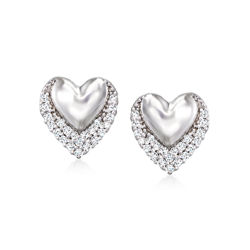 Sterling silver diamond heart post earrings