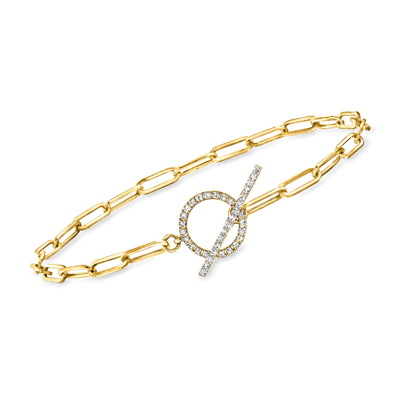 14kt yellow gold paper clip link bracelet with diamond toggle clasp