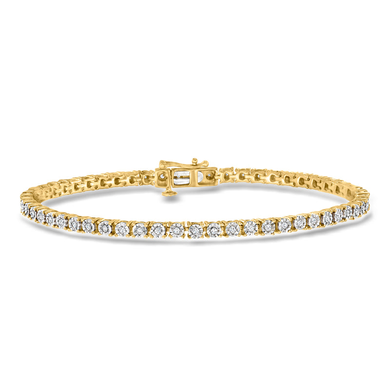 Gold tennis bracelet with sparkling diamond rows and clasp detail
