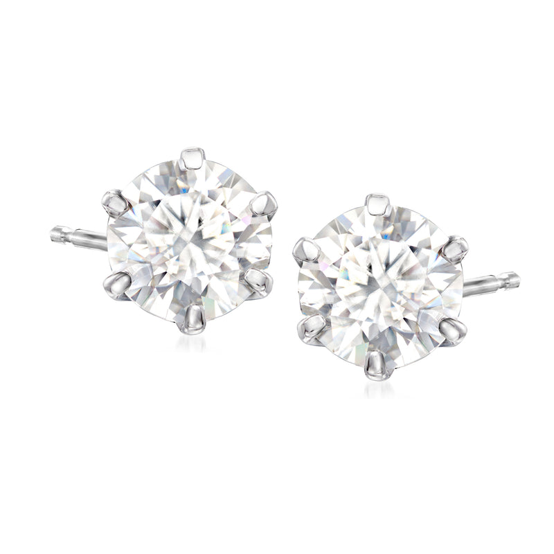 Sterling silver moissanite stud earrings with round clear stones