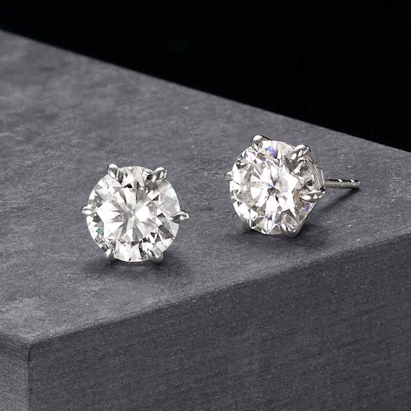 Sterling silver round moissanite stud earrings with clear facets