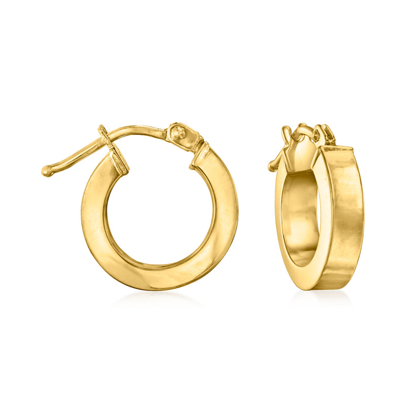 18kt yellow gold hoop earrings with squared edges, hinged closure
