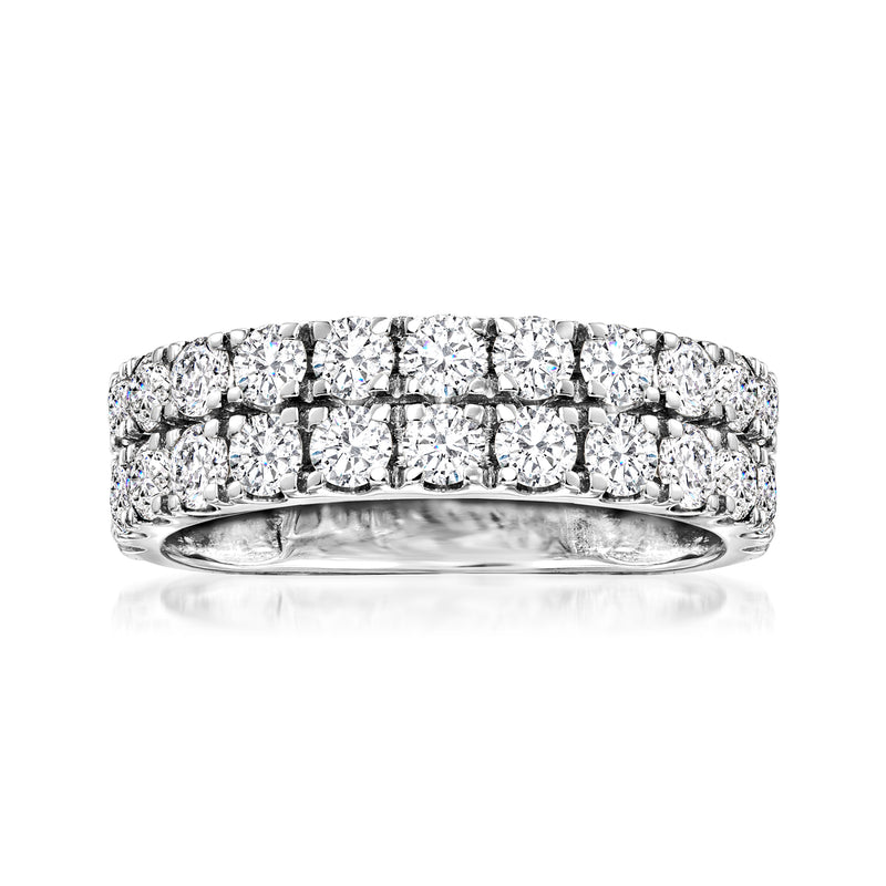 14kt white gold two-row diamond ring with channel-set rectangular stones