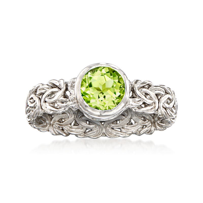 Sterling silver Byzantine ring with round bezel-set peridot gemstone