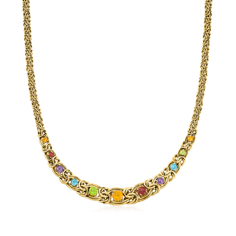 18kt gold over sterling Byzantine necklace with multicolor gemstone link stations