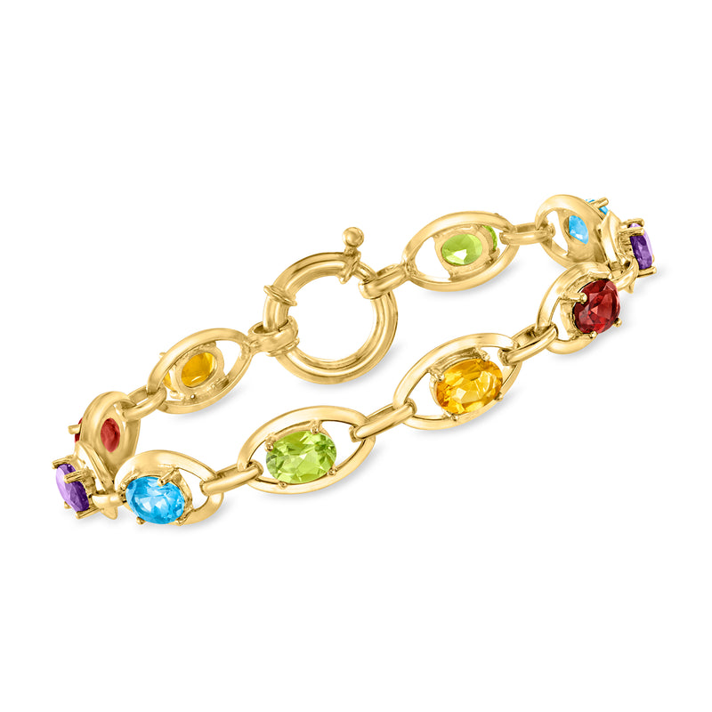 18kt gold over sterling oval-link bracelet with multicolor gemstones in oval settings