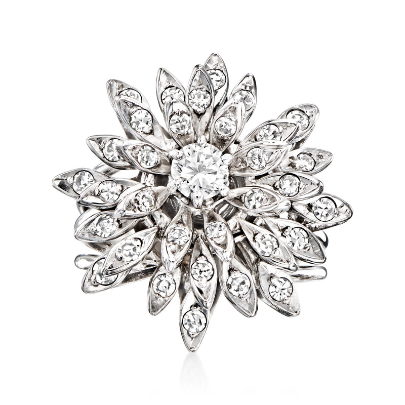 Diamond flower ring in 14kt white gold with marquise petals and round center stone