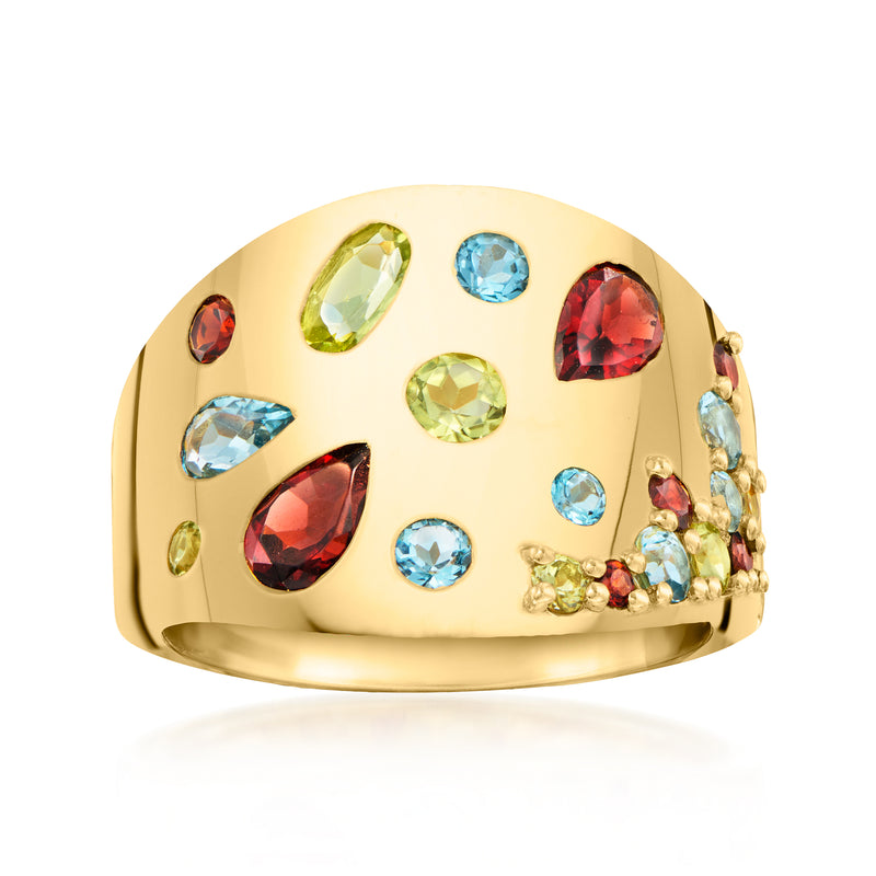 18kt gold over sterling multi-gemstone ring with colorful oval and teardrop stones