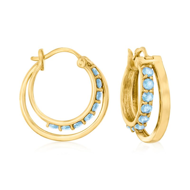18kt gold over sterling double-hoop earrings with blue topaz accents