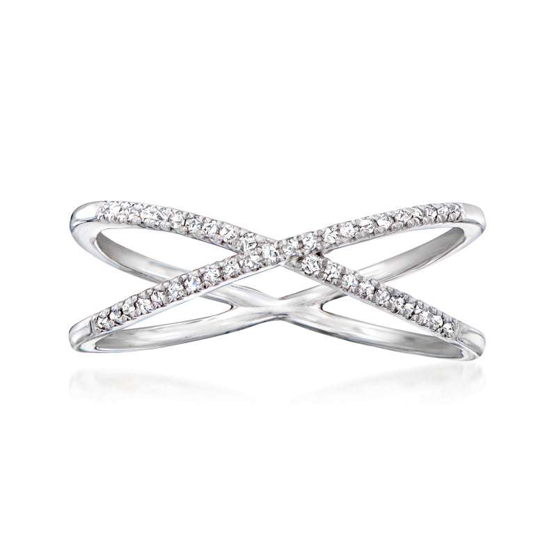 Diamond crisscross ring in sterling silver with pavé stones