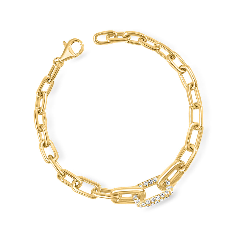 14kt yellow gold paper clip link bracelet with diamond accents