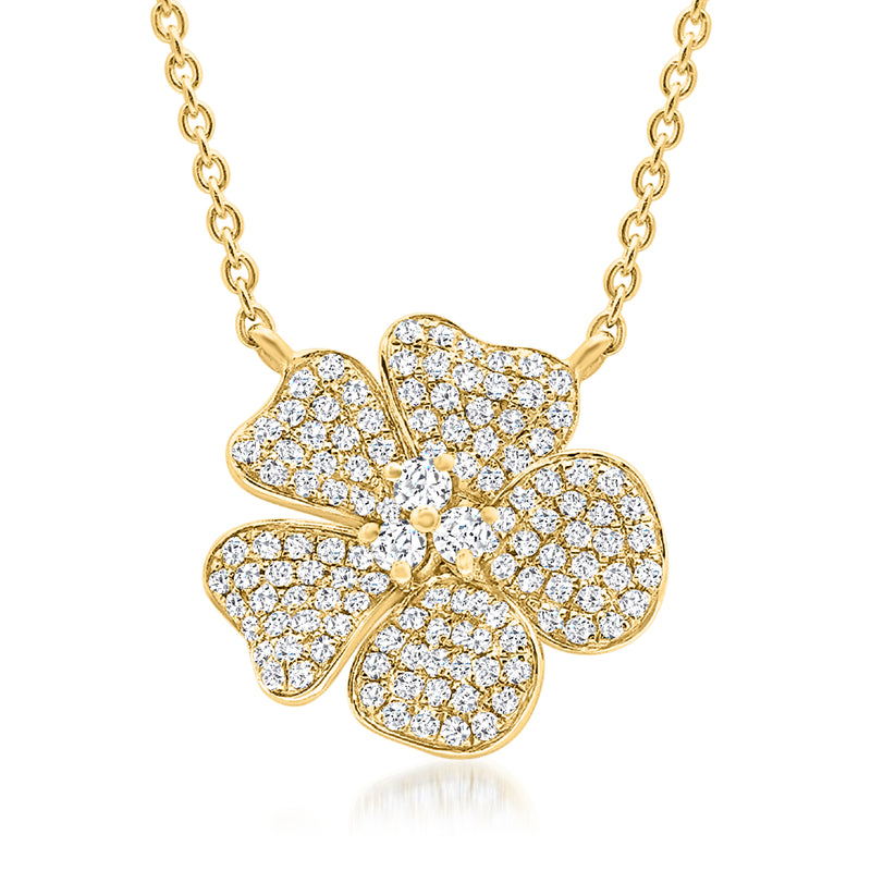 Diamond flower necklace in 14kt yellow gold