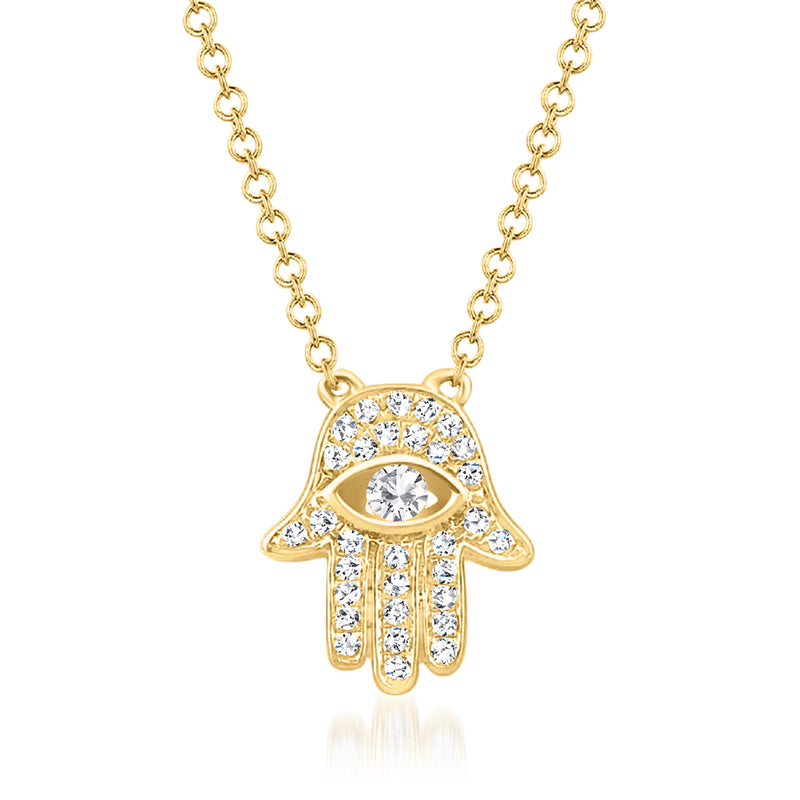 Diamond hamsa necklace in 14kt yellow gold with pavé and center stone