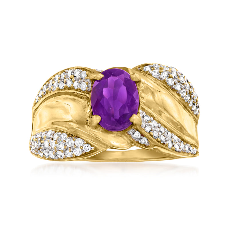 Vintage amethyst and diamond twist ring, 18k yellow gold with oval purple gemstone