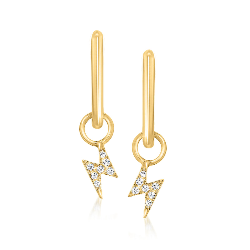 14kt yellow gold diamond lightning bolt hoop drop earrings