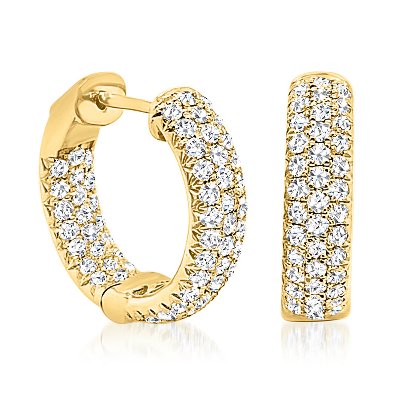 14kt yellow gold diamond inside-outside hoop earrings, shown open and front views