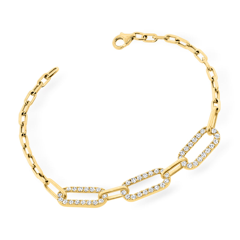 14kt yellow gold diamond paper clip link bracelet