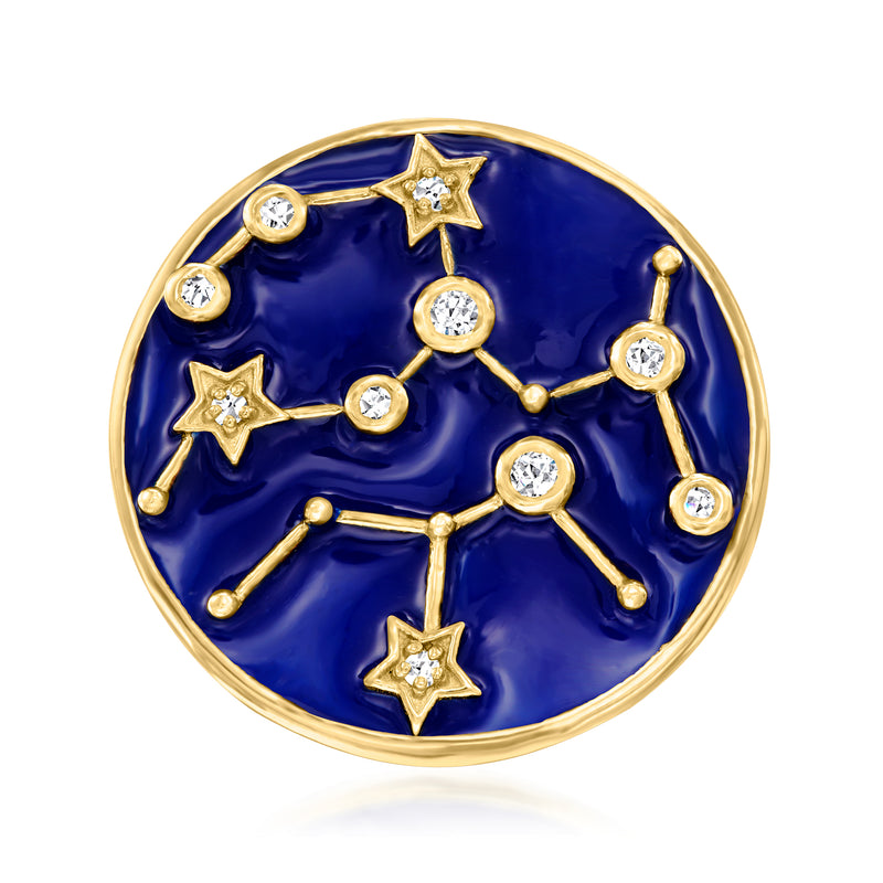 18kt gold over sterling zodiac constellation ring with blue enamel and clear stones