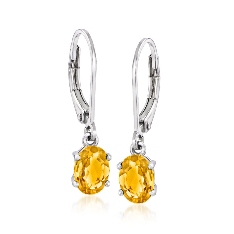 Sterling silver leverback drop earrings with yellow oval gemstone