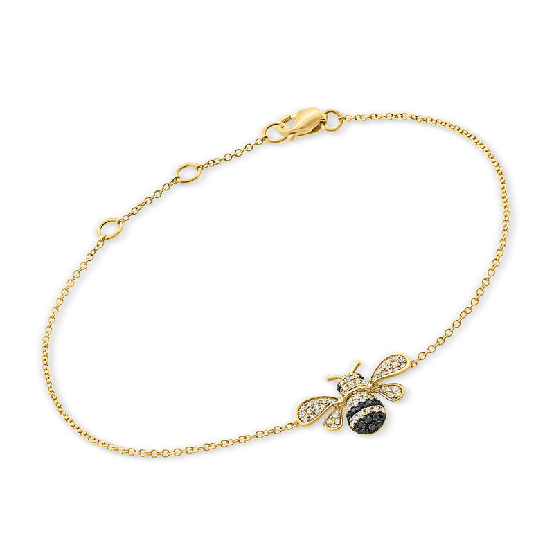 14kt white gold diamond bumblebee bracelet with black-and-white stone bee charm