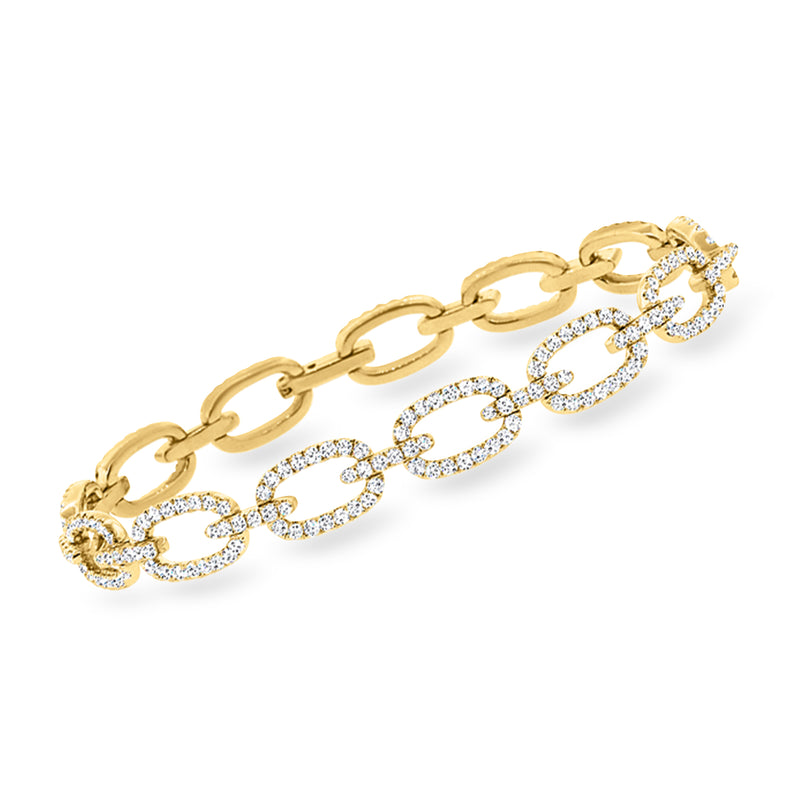 14kt yellow gold oval-link bracelet with diamond pavé links