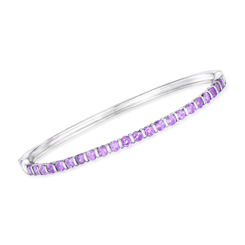 Sterling silver amethyst bangle bracelet with row of purple oval stones