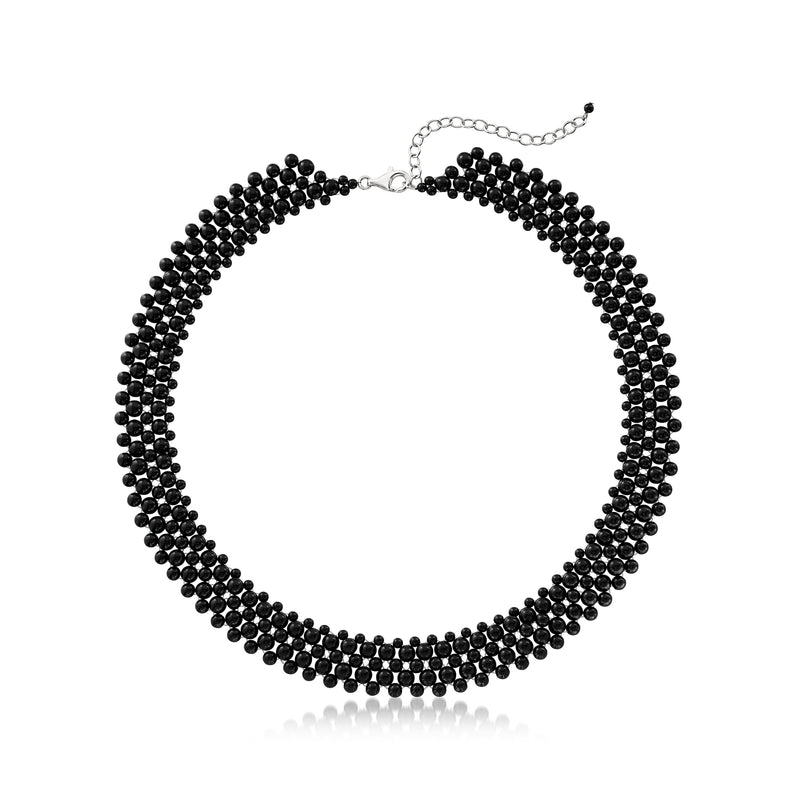 Sterling silver onyx bead collar necklace with layered black bead strands