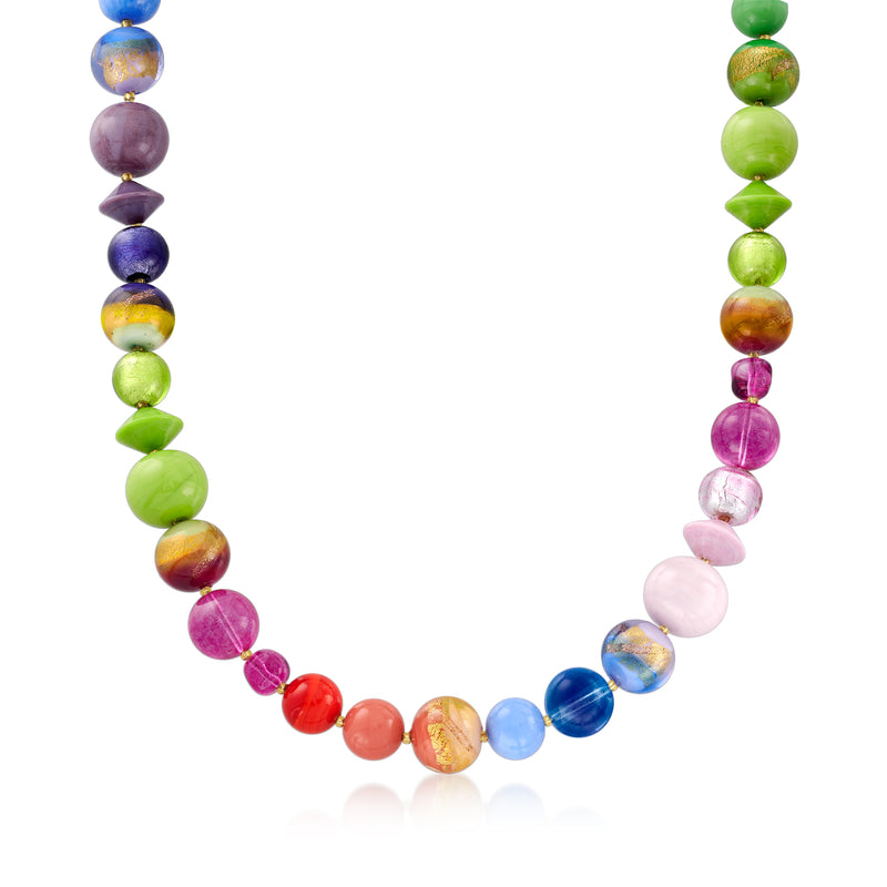 Multicolored round Murano glass bead necklace with gold-toned clasp