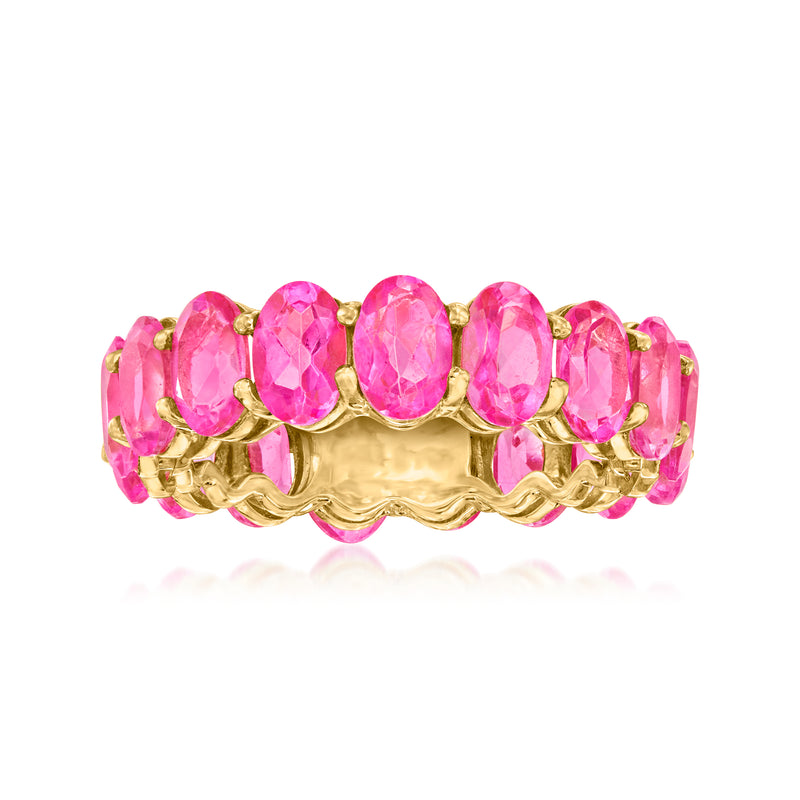 Pink oval topaz eternity band with gold over sterling bezel-set stones