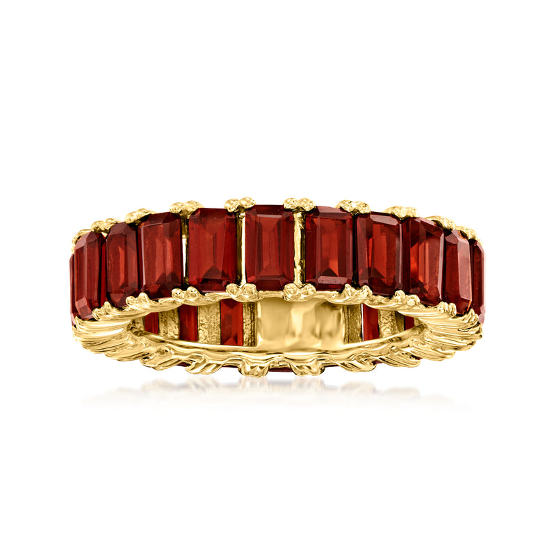 Garnet eternity band in 18kt gold over sterling with red rectangular stones