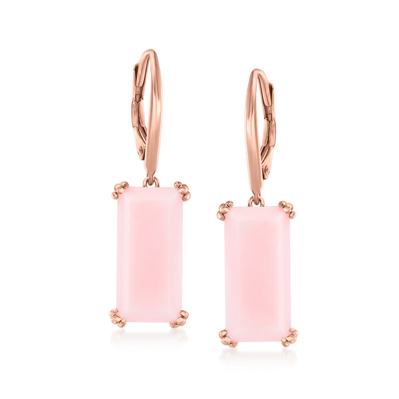 Rose gold drop earrings with rectangular pink opal and bead accents