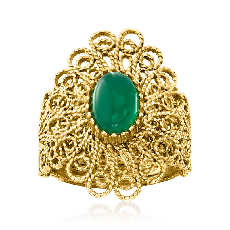 Green Agate Openwork Ring in 18kt Gold Over Sterling