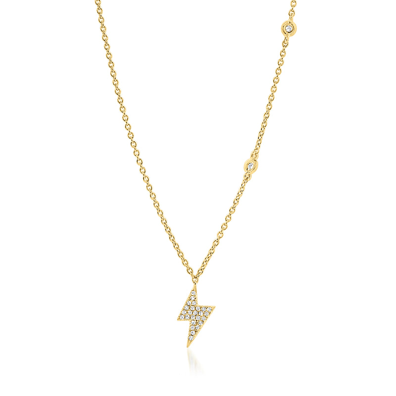 14kt yellow gold diamond lightning bolt station necklace with small pave accents