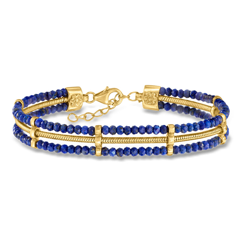 18kt gold over sterling bracelet with blue lapis-style beads and clasp