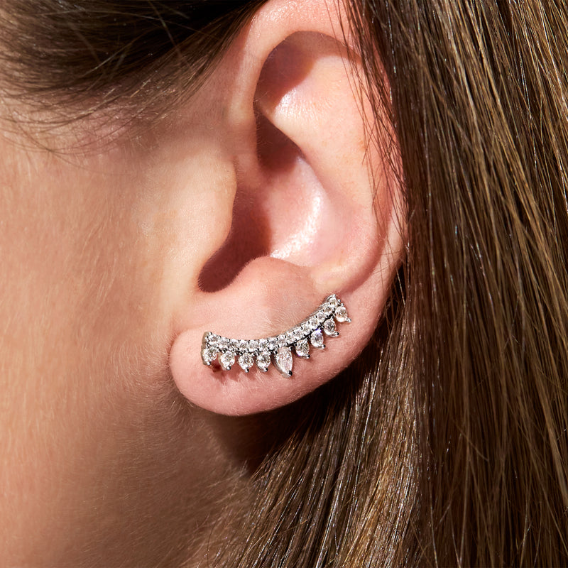 14kt yellow gold diamond ear climber with prong-set stones along the ear