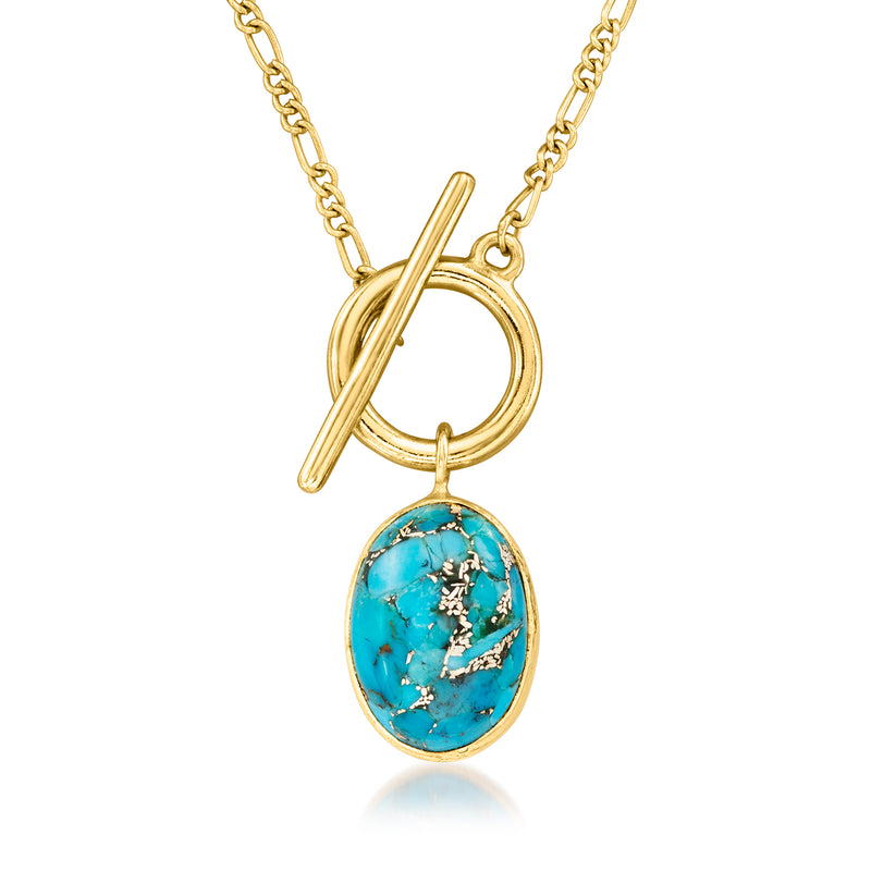 18kt gold over sterling toggle necklace with oval turquoise stone pendant
