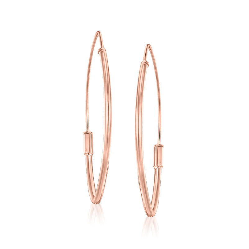14kt rose gold oval hoop earrings with hinged clasp details