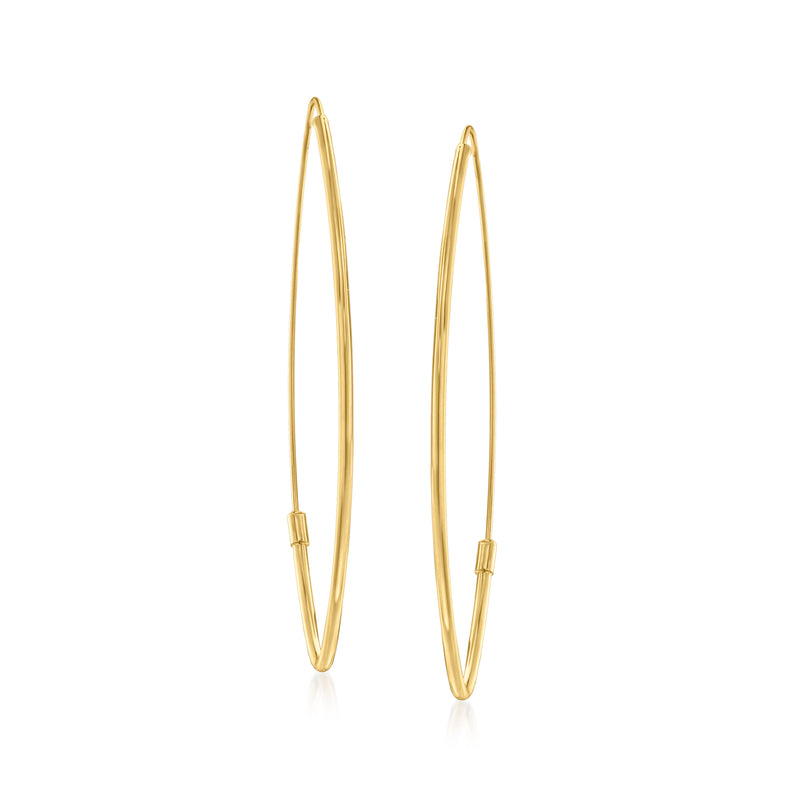 14kt yellow gold marquise-shaped hoop earrings with hinged clasp