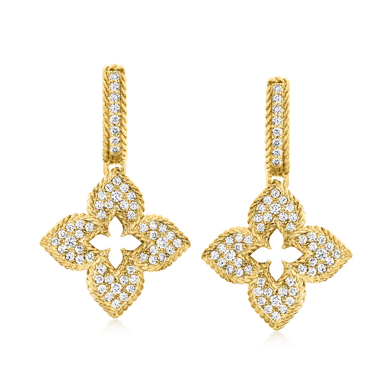 Roberto Coin diamond flower drop earrings in yellow gold